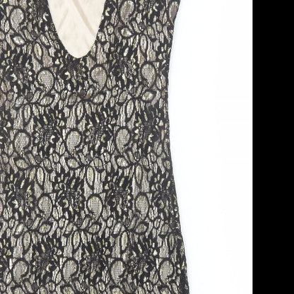 Mela London Womens Black Geometric Polyester A-Line Size 10 Round Neck Pullover