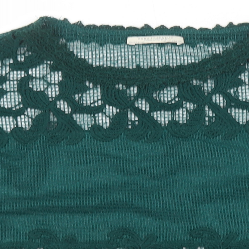 Womens UK Size S Zara Green Basic T-Shirt