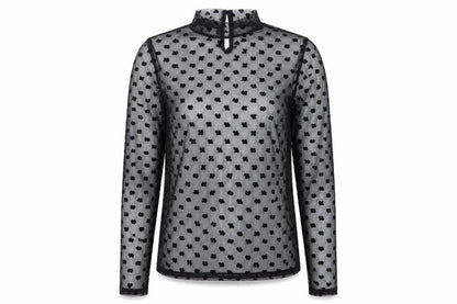 V By Very Womens Black Geometric Polyester Basic T-Shirt Size 8 Mock Neck - Heart Pattern