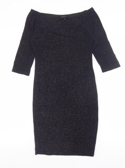 New Look Womens Blue Geometric Nylon A-Line Size 10 Off the Shoulder Pullover