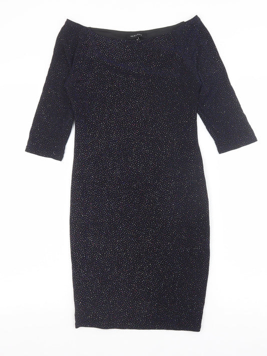 New Look Womens Blue Geometric Nylon A-Line Size 10 Off the Shoulder Pullover