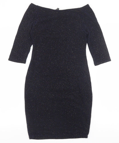New Look Womens Blue Geometric Nylon A-Line Size 10 Off the Shoulder Pullover