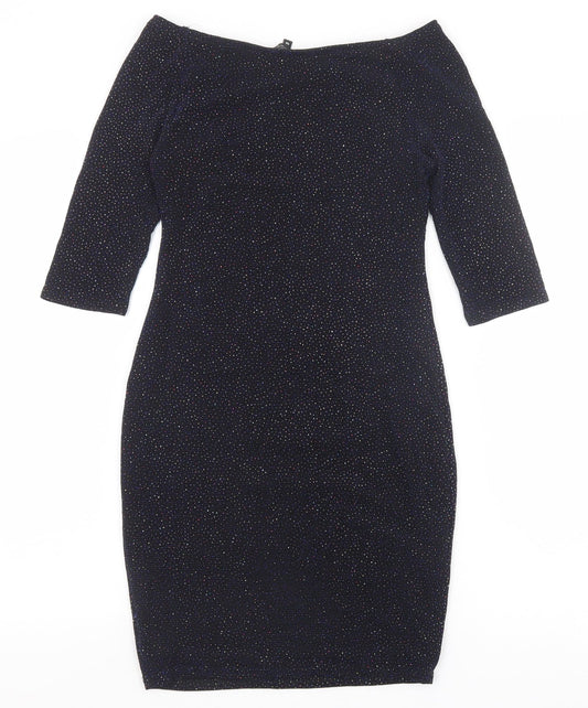 New Look Womens Blue Geometric Nylon A-Line Size 10 Off the Shoulder Pullover