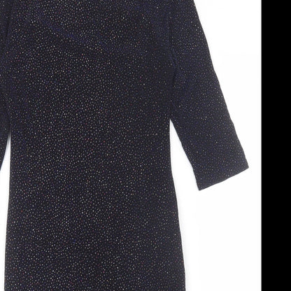 New Look Womens Blue Geometric Nylon A-Line Size 10 Off the Shoulder Pullover