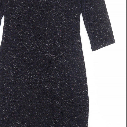 New Look Womens Blue Geometric Nylon A-Line Size 10 Off the Shoulder Pullover