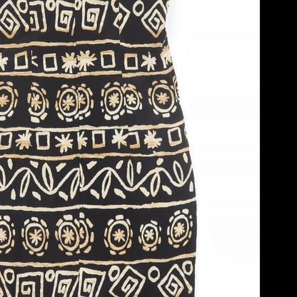 Maggy London Womens Black Geometric Silk A-Line Size 8 Round Neck Zip