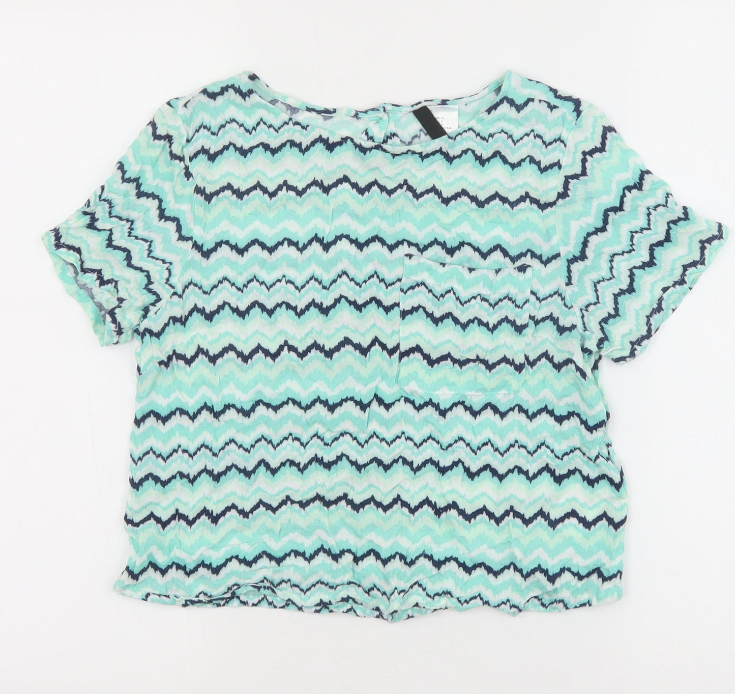 Womens UK Size 10 H&M Green Basic T-Shirt