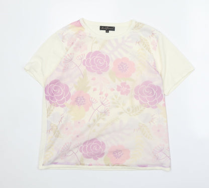 Mind Flower Womens White Round Neck Floral Acrylic Pullover Jumper Size L