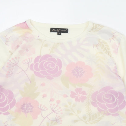 Mind Flower Womens White Round Neck Floral Acrylic Pullover Jumper Size L
