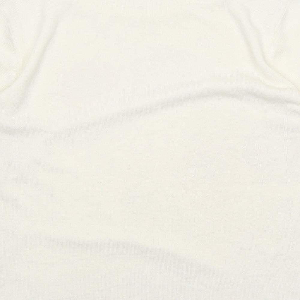 Mind Flower Womens White Round Neck Floral Acrylic Pullover Jumper Size L