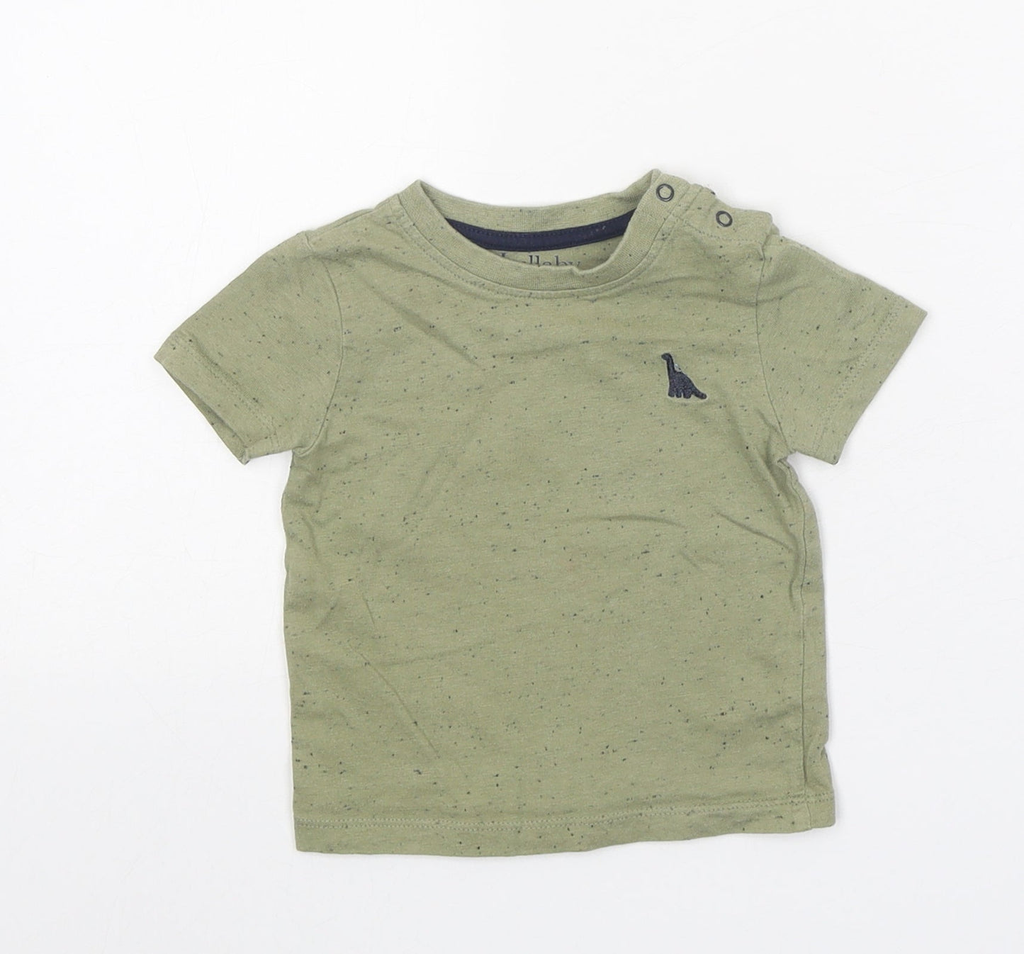 Peacocks Boys Green Cotton Basic T-Shirt Size 9-12 Months Round Neck Snap - Dinosaur