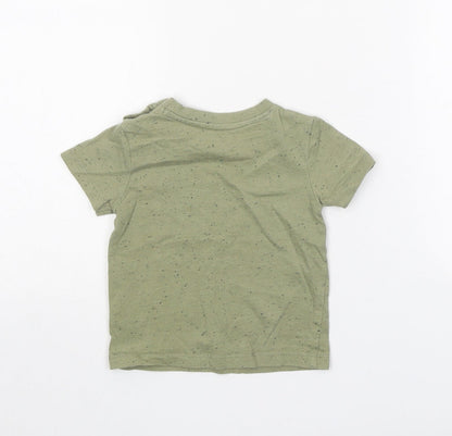 Peacocks Boys Green Cotton Basic T-Shirt Size 9-12 Months Round Neck Snap - Dinosaur