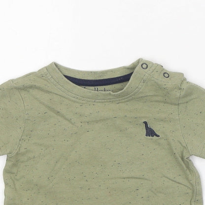 Peacocks Boys Green Cotton Basic T-Shirt Size 9-12 Months Round Neck Snap - Dinosaur