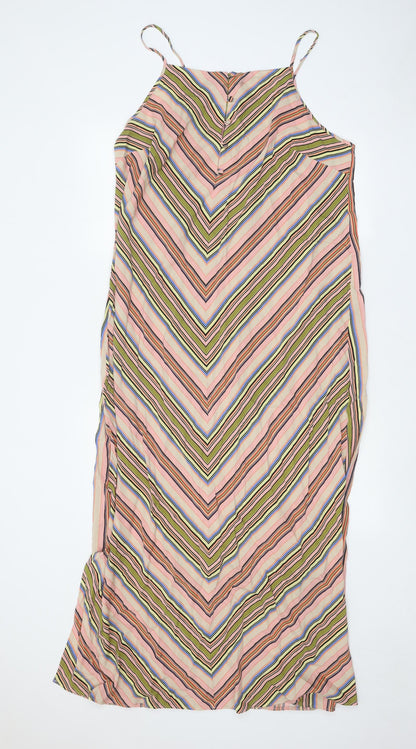 Papaya Womens Multicoloured Geometric Viscose Slip Dress Size 14 Square Neck Buckle