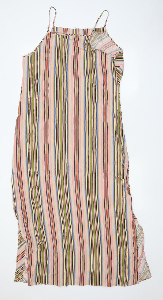 Papaya Womens Multicoloured Geometric Viscose Slip Dress Size 14 Square Neck Buckle