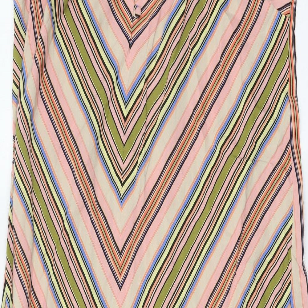 Papaya Womens Multicoloured Geometric Viscose Slip Dress Size 14 Square Neck Buckle