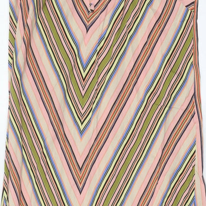 Papaya Womens Multicoloured Geometric Viscose Slip Dress Size 14 Square Neck Buckle