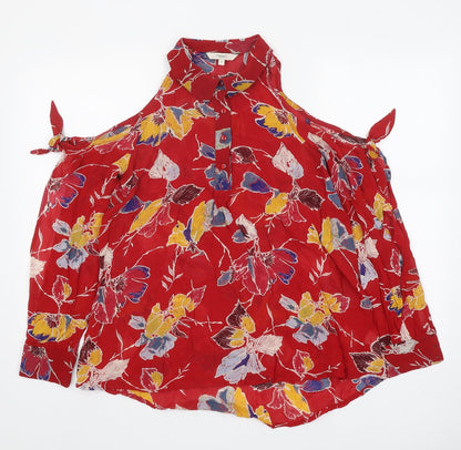 NEXT Womens Red Geometric Viscose Basic Blouse Size 12 Collared - Cut Out
