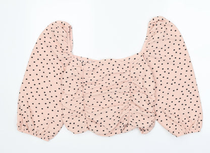 Miss Selfridge Womens Pink Polka Dot Polyester Cropped Blouse Size 18 Square Neck - Ruched