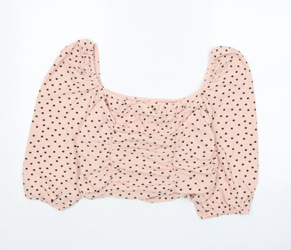 Miss Selfridge Womens Pink Polka Dot Polyester Cropped Blouse Size 18 Square Neck - Ruched