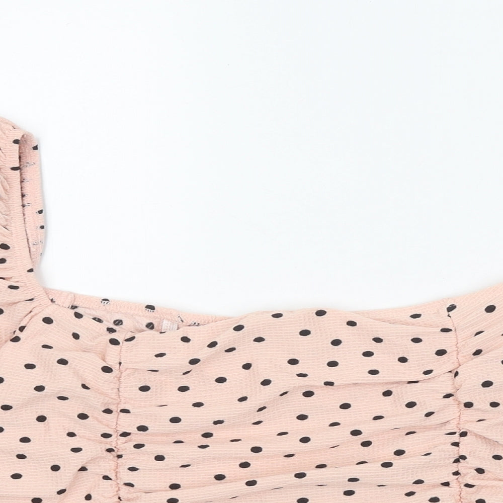 Miss Selfridge Womens Pink Polka Dot Polyester Cropped Blouse Size 18 Square Neck - Ruched