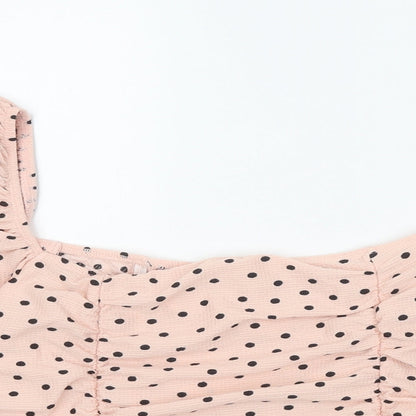Miss Selfridge Womens Pink Polka Dot Polyester Cropped Blouse Size 18 Square Neck - Ruched