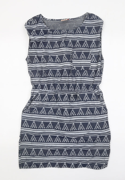 Only Womens Blue Geometric Cotton A-Line Size 6 Square Neck Pullover