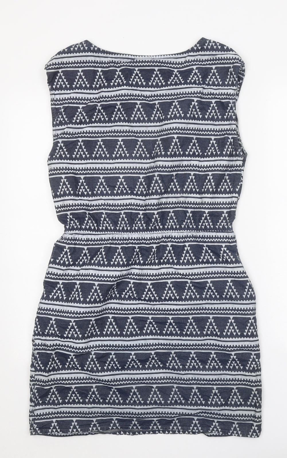 Only Womens Blue Geometric Cotton A-Line Size 6 Square Neck Pullover