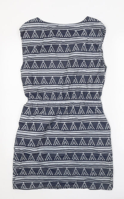 Only Womens Blue Geometric Cotton A-Line Size 6 Square Neck Pullover