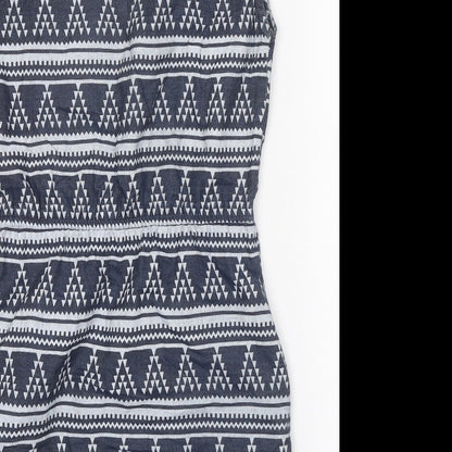 Only Womens Blue Geometric Cotton A-Line Size 6 Square Neck Pullover