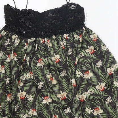 Rare London Womens Black Floral Polyamide Slip Dress Size 10 Scoop Neck Pullover