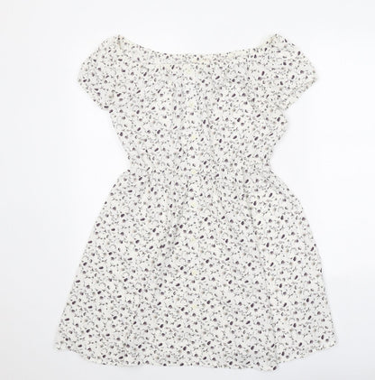 Pins & Needles Womens White Floral Polyester Fit & Flare Size XS Boat Neck Pullover