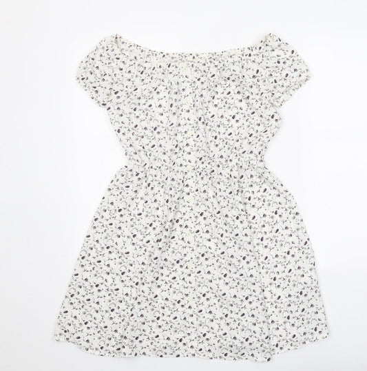 Pins & Needles Womens White Floral Polyester Fit & Flare Size XS Boat Neck Pullover