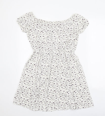 Pins & Needles Womens White Floral Polyester Fit & Flare Size XS Boat Neck Pullover