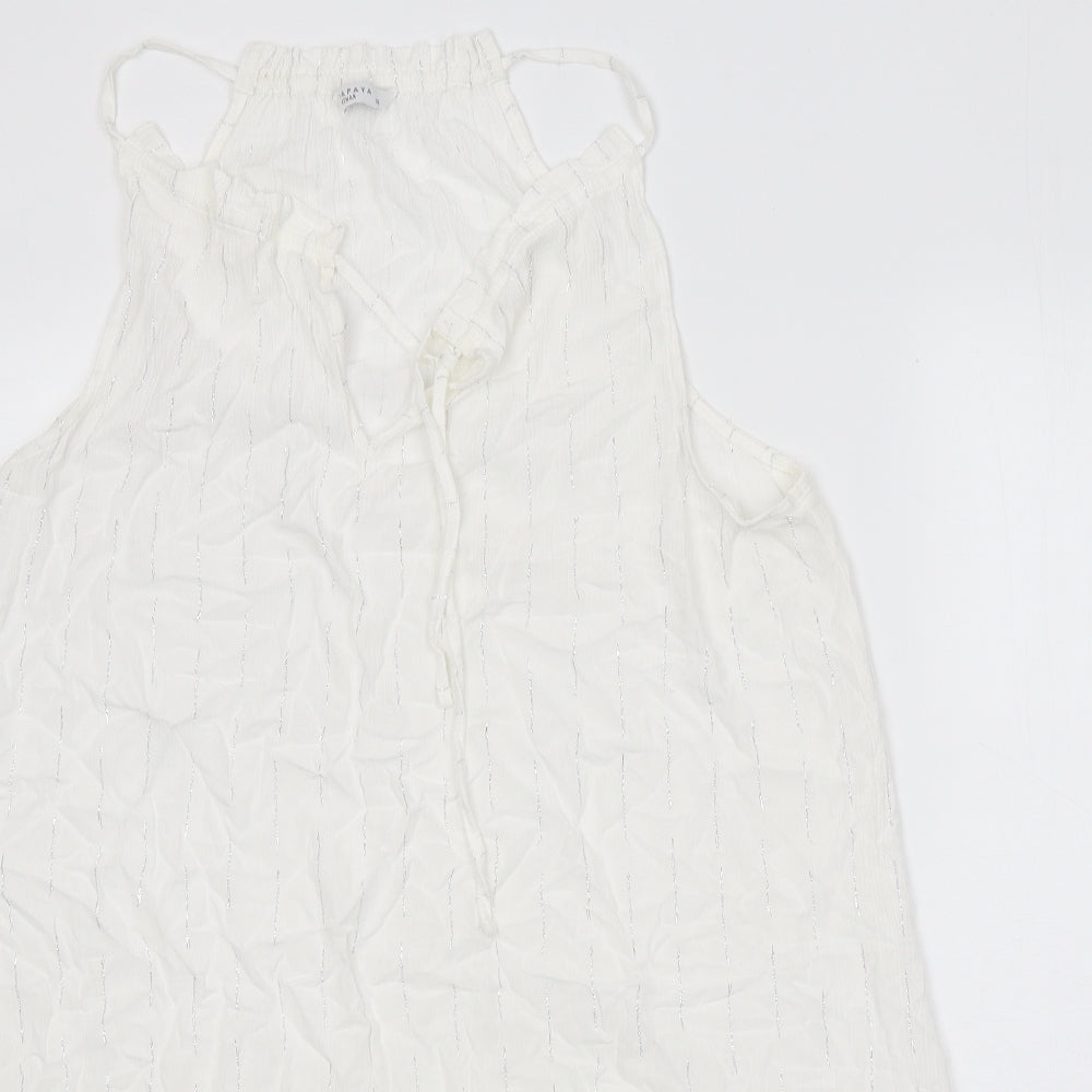 Papaya Womens White Viscose Trapeze & Swing Size 14 V-Neck Tie