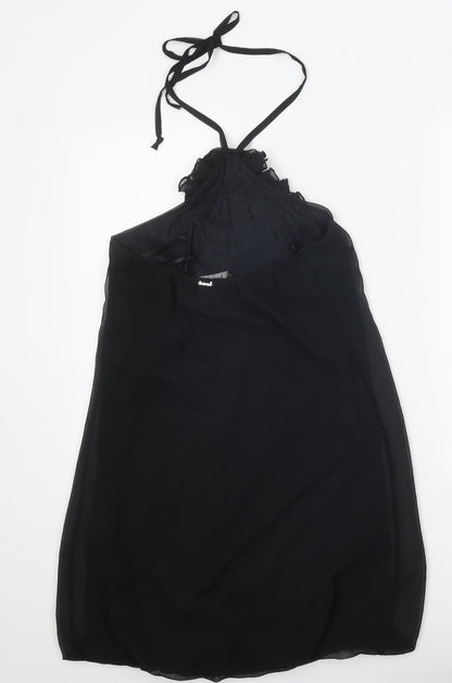 Bwei Womens Black Polyester Slip Dress One Size Halter Tie - Flower Detail