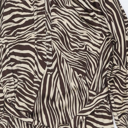 Preworn Womens Brown Animal Print Polyester A-Line One Size Round Neck Button - Tiger Pattern