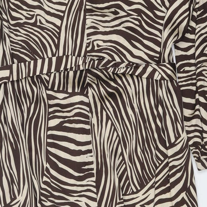 Preworn Womens Brown Animal Print Polyester A-Line One Size Round Neck Button - Tiger Pattern