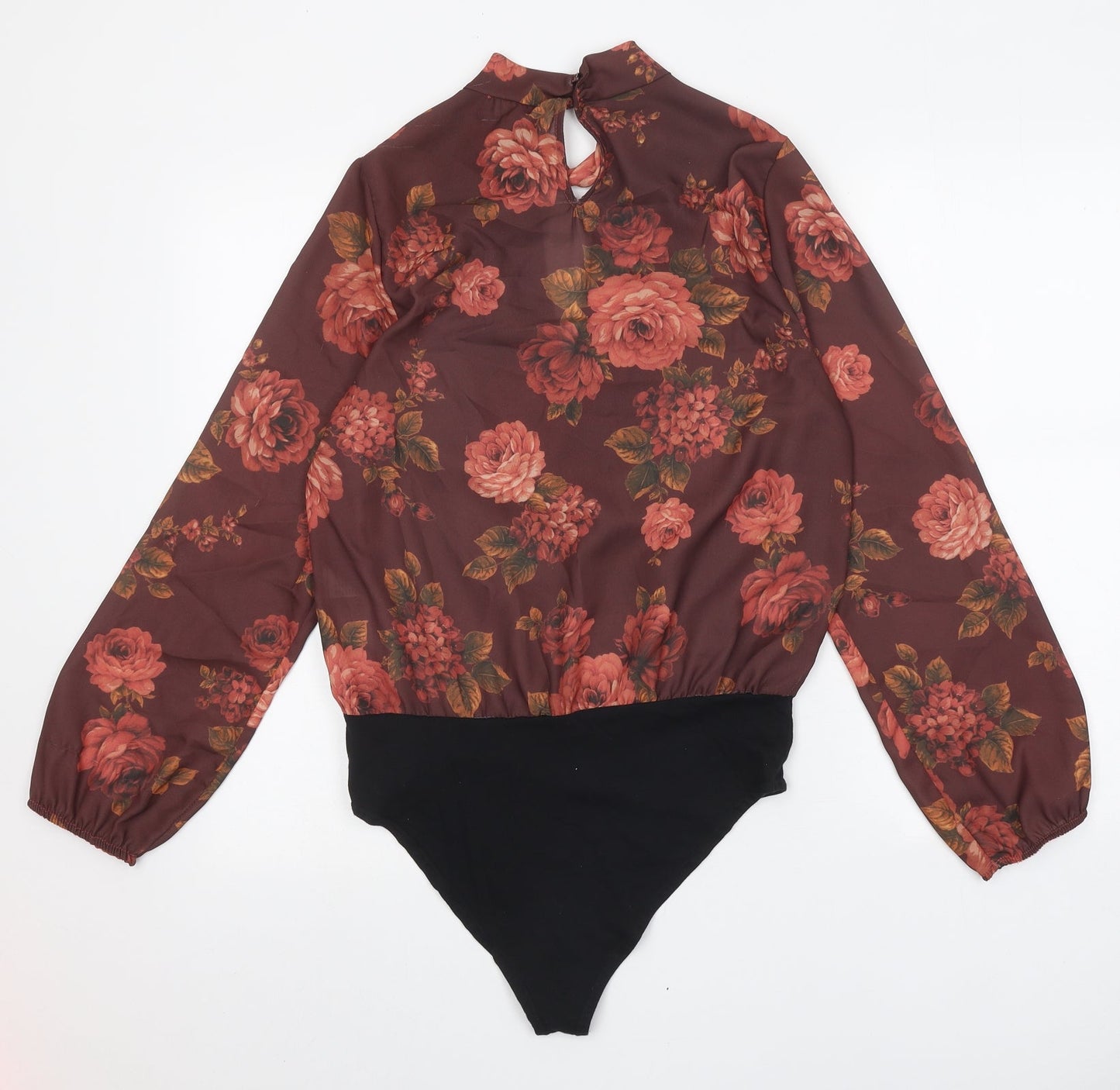 New Look Womens Brown Floral Cotton Bodysuit One-Piece Size 12 Snap