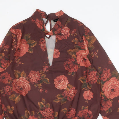 New Look Womens Brown Floral Cotton Bodysuit One-Piece Size 12 Snap