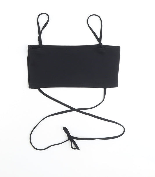 PRETTYLITTLETHING Womens Black Polyester Cropped Tank Size 14 Square Neck