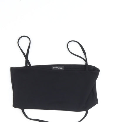 PRETTYLITTLETHING Womens Black Polyester Cropped Tank Size 14 Square Neck