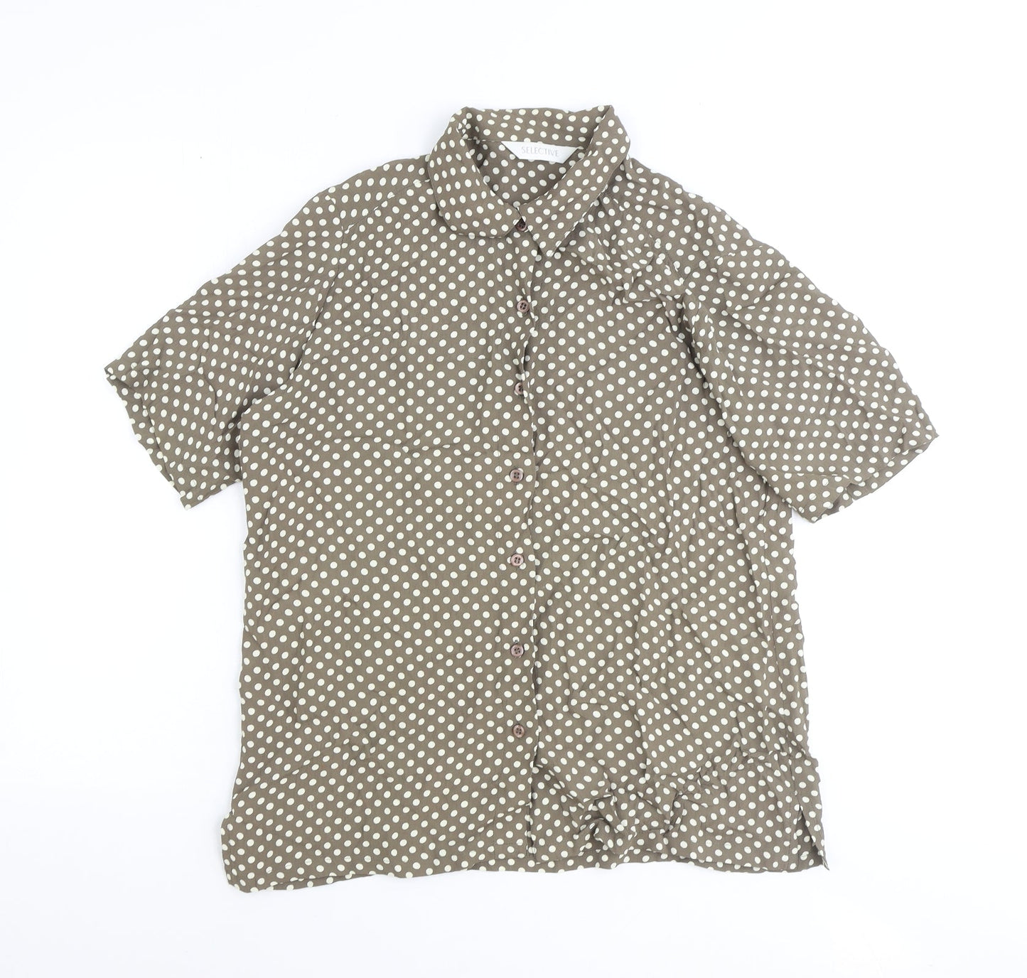 Selective Womens Brown Polka Dot Viscose Basic Button-Up Size 12 Collared