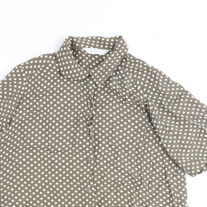 Selective Womens Brown Polka Dot Viscose Basic Button-Up Size 12 Collared