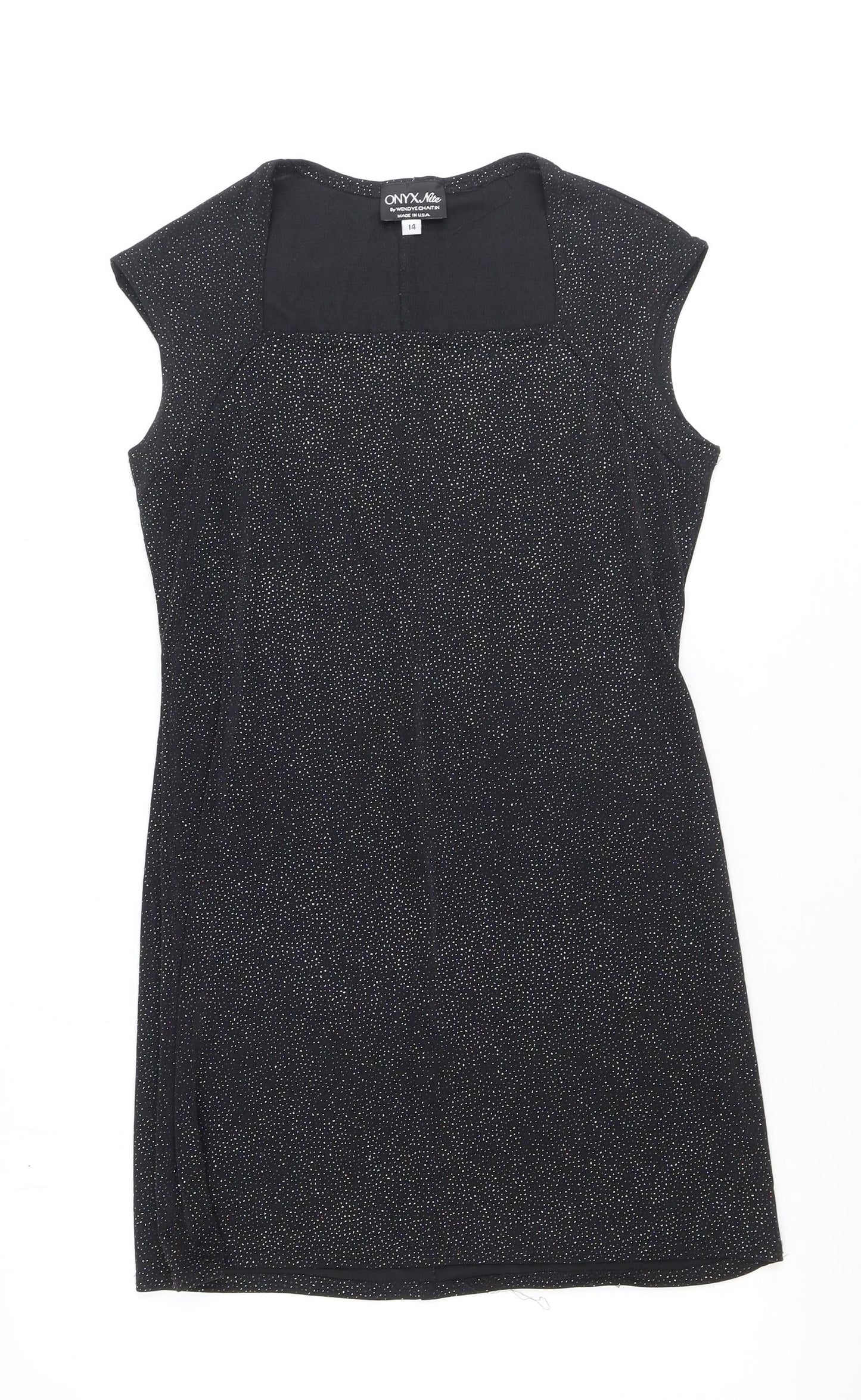 Onyx Nite Womens Black Polyester Sheath Size 14 Square Neck Pullover