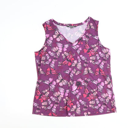 Bonmarché Womens Purple Polyester Basic Tank Size 14 V-Neck - Butterfly Pattern