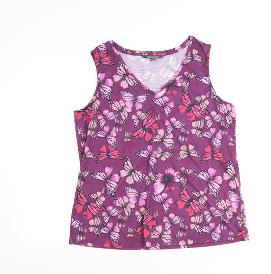 Bonmarché Womens Purple Polyester Basic Tank Size 14 V-Neck - Butterfly Pattern