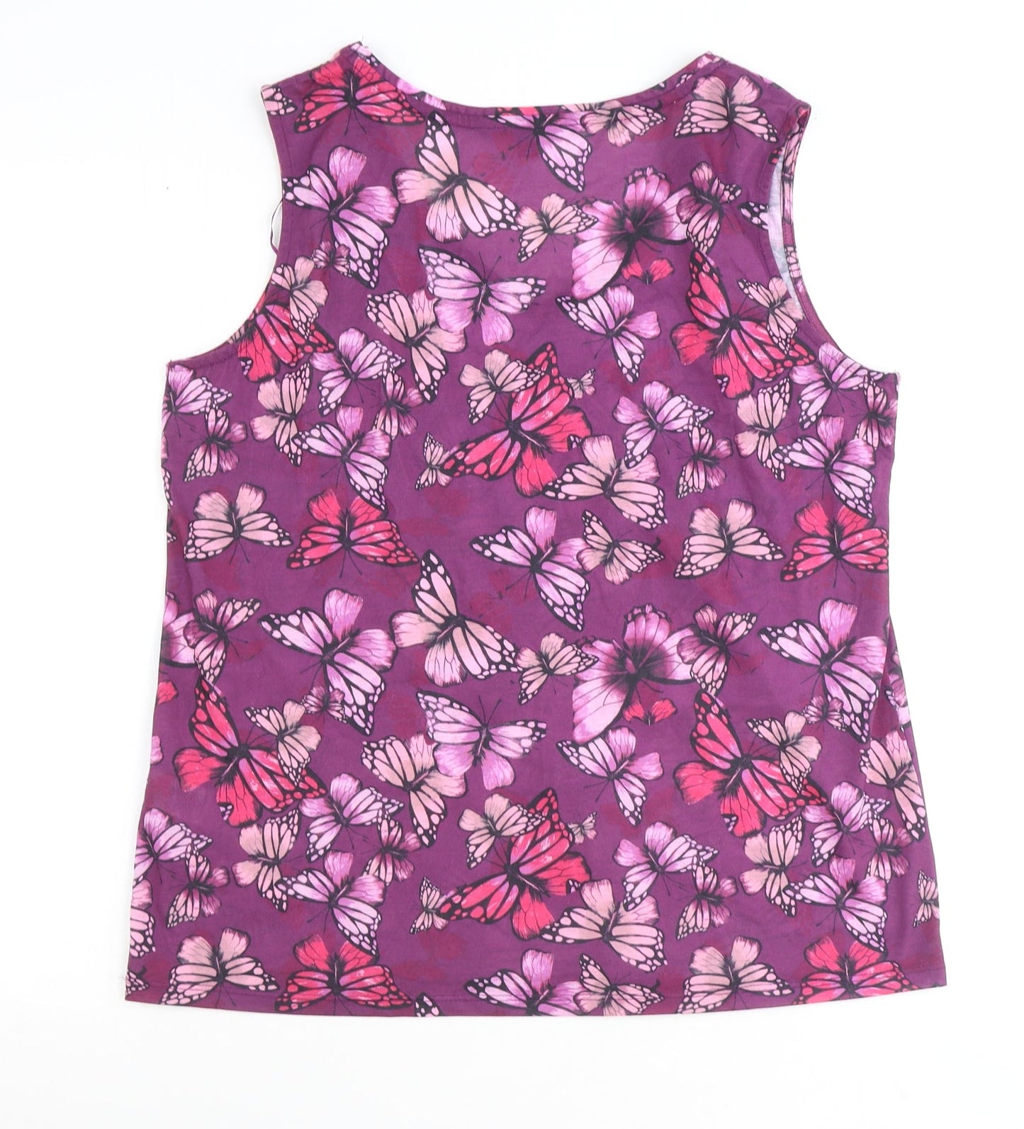 Bonmarché Womens Purple Polyester Basic Tank Size 14 V-Neck - Butterfly Pattern