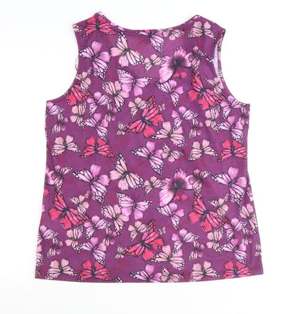 Bonmarché Womens Purple Polyester Basic Tank Size 14 V-Neck - Butterfly Pattern