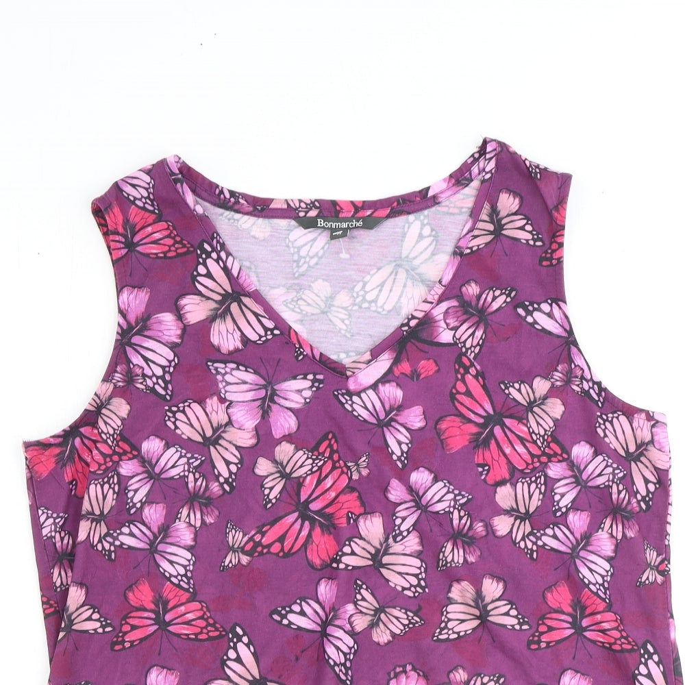 Bonmarché Womens Purple Polyester Basic Tank Size 14 V-Neck - Butterfly Pattern